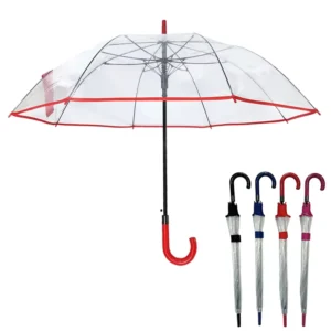 1138 Factory Supply Customized POE Umbrella with Piping, Plastic J Handle, Auto Open, Transparent