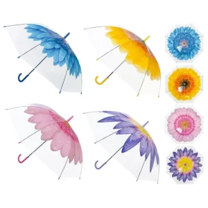 1139 Factory Supply Semi-Automatic Transparent POE Straight Umbrella Iron Tube Alloy Ribs Customized Flower Design Printing