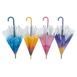 1139 Factory Supply Transparent POE Auto Open Straight Umbrella with Flower Printing, Semi-Auto