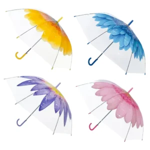 1139 Transparent POE Straight Umbrella Factory Supply Customized Flower Design Printing