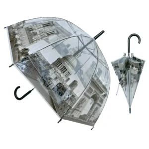 1141 Umbrella Factory Transparent POE Dome Umbrella, Auto Open, Building Printing, Straight, for Adults