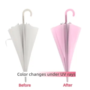 1148 UV Semi-Automatic POE Straight Umbrella Color-Changing Clear Pink 82cm Long Handle Photo Prop
