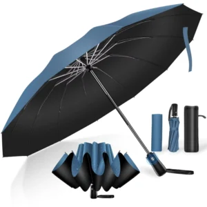 12-Bone Semi-Automatic Folding Reverse Umbrella, 210T Pongee, UPF 50+, Aluminum Ribs, 105 cm
