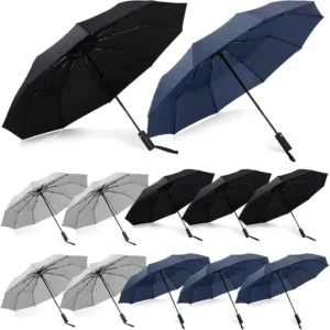 12 Pcs 10 Ribs Windproof Automatic Open Close Strong Steel Shaft Compact Folding Travel Umbrella for Adults (Black Blue Gray)