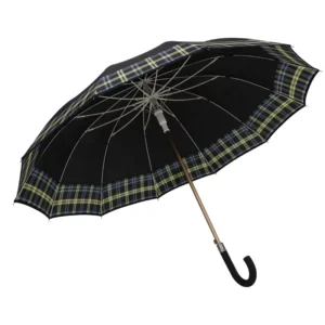 12-Rib Fiberglass Windproof Aluminium Shaft J-Handle Long Straight Rain Umbrella