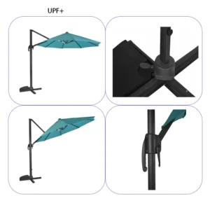 12′ x 12′ Square Cantilever Patio Umbrella 360° Rotation Offset Hanging Outdoor Garden Poolside