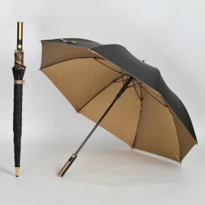 120 cm Black and Gold UV-Protected Long-Handle Golf Umbrella with Rain Cover