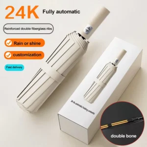 Custom Logo 12K Auto-Open Double-Bone Umbrella for Business and Rain Protection