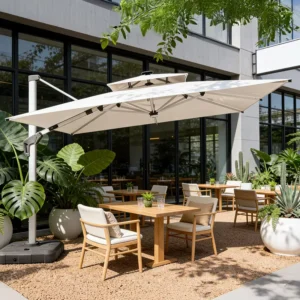12ft Large Solar Cantilever Patio Umbrella LED Outdoor Parasol 3x4m or 3.5×3.5m Full Aluminum Pole and Ribs
