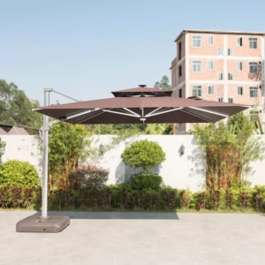 12ft Solar Cantilever Umbrella with Base and LED Lights for Patio and Garden