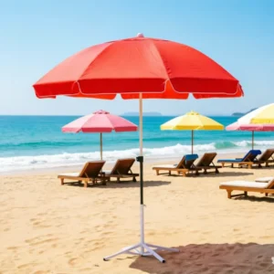 130cm Reinforced Windproof Beach Sun Umbrella Double Frame Ribs with Wind Vent for Patio Backyard