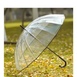 14 Ribs Automatic Waterproof Straight Hanging Transparent Clear Umbrella with Metal Frame