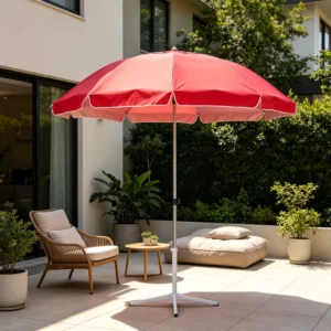 140cm Radius Beach Umbrella Double Reinforced Ribs Wind Vent Ventilated Canopy Windproof UV Protection Outdoor Sun