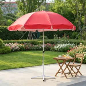 140cm Reinforced Double Rib Beach Umbrella with Wind Vent, Windproof Patio Seaside Market Sun Umbrella