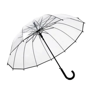 14K Large Straight Automatic Transparent POE Windproof Fiberglass-Frame Umbrella