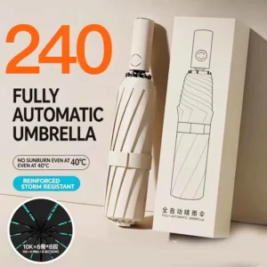 150 cm 3-Fold Fully Automatic Windproof Umbrella with 12 Fiberglass Ribs, UV-Resistant