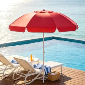 150 cm Radius Outdoor Beach Parasol with UV-Resistant Silver-Coated Fabric and Double Ribs