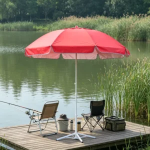150 cm Radius Outdoor Beach Umbrella with UV-Resistant Silver-Coated Fabric and Double Ribs