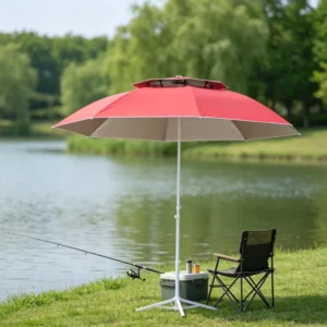 150cm Double Top Beach Umbrella Silver Coating Fiberglass Ribs UV Protection Windproof Outdoor Sun Parasol