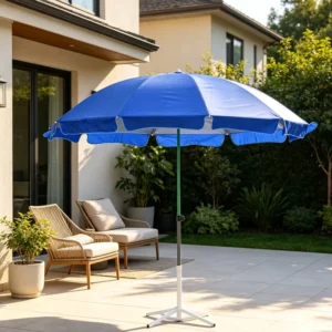 150cm Radius Beach Umbrella Double Layer Canopy Silver Coating High UV Protection Windproof Outdoor Sun Parasol