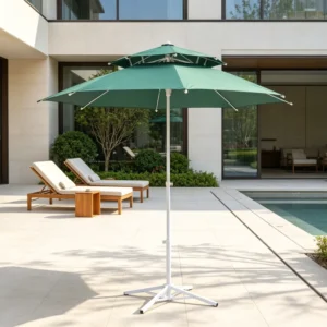 150cm Radius Beach Umbrella Fiberglass Ribs Polyester Fabric UV Protection Windproof Outdoor Sun Parasol