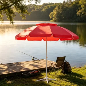 150cm Radius Double Top Beach Umbrella Double Layer Canopy UV Protection for Patio Garden Poolside