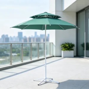 150cm Radius Outdoor Parasol Fiberglass Ribs Polyester Fabric UV Resistant Sun Umbrella for Patio Beach Garden