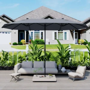 15FT Large Waterproof Aluminum Patio Umbrella Crank Handle Double Sided Rectangular Pool Cover Dark Outdoor Furniture