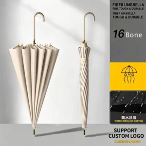 16 Bone Automatic Long Hook Handle Umbrella Large Double Person Windproof Rain Sun Dual Use Straight Umbrella Custom Logo