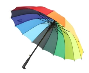 16-Bone Automatic Rainbow Umbrella with Long Plastic Handle, Windproof Parasol for Business Gifts