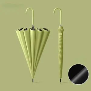 16-Bone Black-Coated Steel and Fiberglass Straight Umbrella for Adults 8K Ribs UV Printing Semi-Automatic