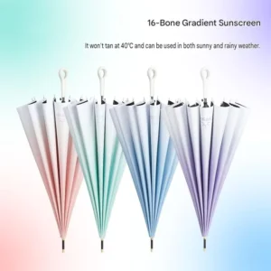 16 Bone Gradient Straight Umbrella UPF50+ Black Coating Sun Rain Dual Use Ladies Umbrella Custom Logo