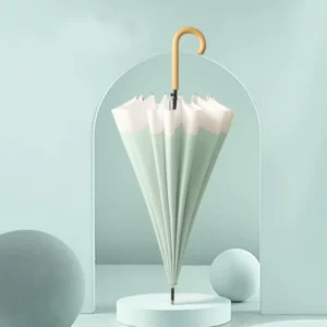 16-Bone Minimalist Plain-Color Long-Handle Umbrella Reinforced Straight Shaft Pastoral Style Women’s Umbrella