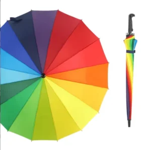 16-Bone Straight Pride Rainbow Umbrella, Strong, for Men
