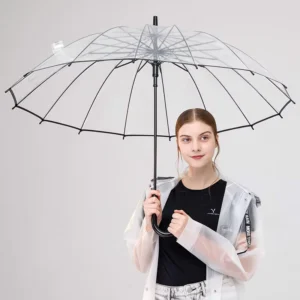 16-Bone Transparent Long-Handle Straight Umbrella with Custom Logo
