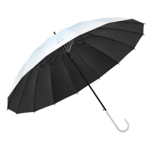 16-Inch Black Gradient UV-Protection Umbrella with Long Straight Rubber Handle
