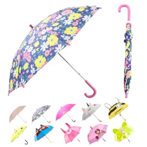 16 Inch Manual Windproof Kids Cartoon Straight Travel Portable Mini Digital Print Cute Umbrella Hook Handle UV Resistant Rain