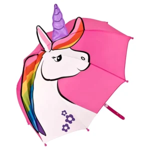 16-Inch Mini Pink Unicorn 3D-Printed Manual Open Straight Rain Umbrella for Children