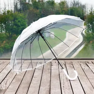 16-Rib Automatic POE Transparent Straight Umbrella with Long Handle and Custom Logo