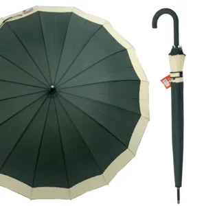 16-Rib Automatic Walking Stick Umbrella Black-Coated Straight Umbrella for Adults