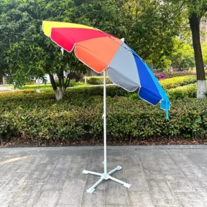 16-Rib Fiberglass Manual Polyester UV-Resistant Windproof Rainbow Beach Outdoor Heavy-Duty White Steel Umbrella