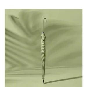 16-Rib Long Shaft Stick Umbrella, J-Handle, Japanese Use, Windproof, Semi-Automatic, 24 Inch, Logo