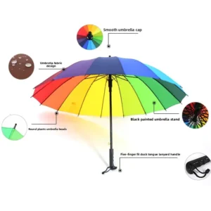 16-Rib Rainbow Extra-Large Windproof Long-Handle Automatic Straight Umbrella