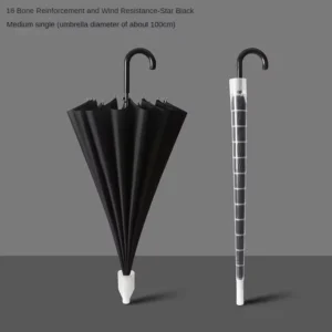 16-Rib Rainbow Straight Umbrella with Waterproof Cover, Curved Handle, Windproof, for Car Use