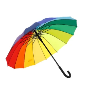 16-Rib Reinforced Rainbow Long Handle Straight Rain Umbrella