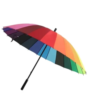 16-Rib Semi-Automatic Rainbow Straight Rain Umbrella for Adults