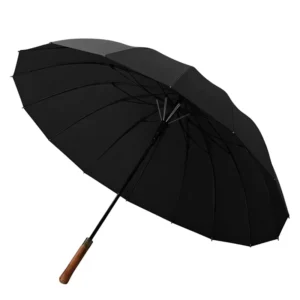 16-Rib Vintage Golf Umbrella Automatic Open Windproof Long Solid Wood Handle Gold Glue UV Protection 112cm Open Diameter