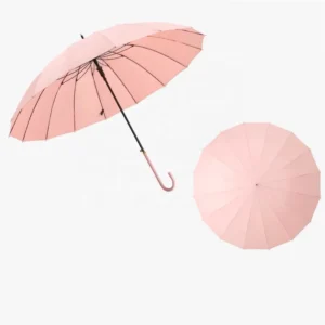 16 Ribs Auto Open J Shape Fiberglass Plastic Straight Umbrella