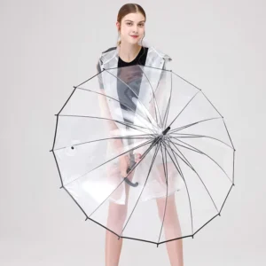 16 Ribs Clear Windproof Semi Automatic Straight Umbrella