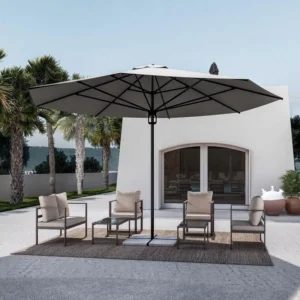 16.5ft Outdoor Aluminum Push-Up Commercial Market Umbrella, 5m Round Central Pole, Grey